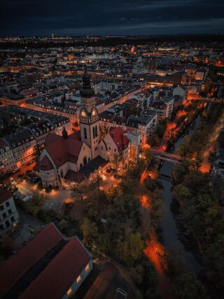 Blick über die Leipziger Innenstadt bei Nacht @ 